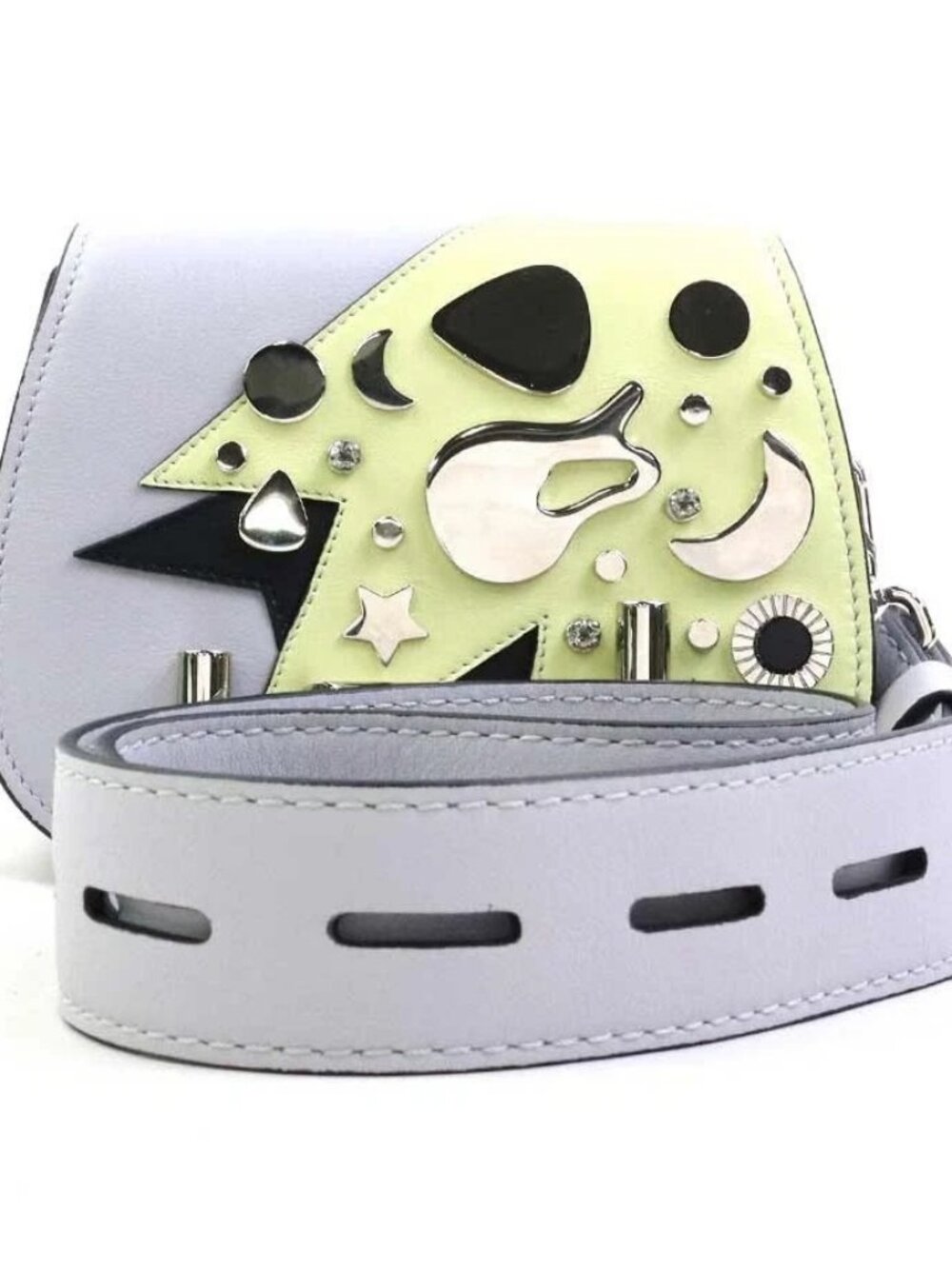 TOD’S Double T Shoulder Bag Light Gray/Light Yellow Leather/Metal